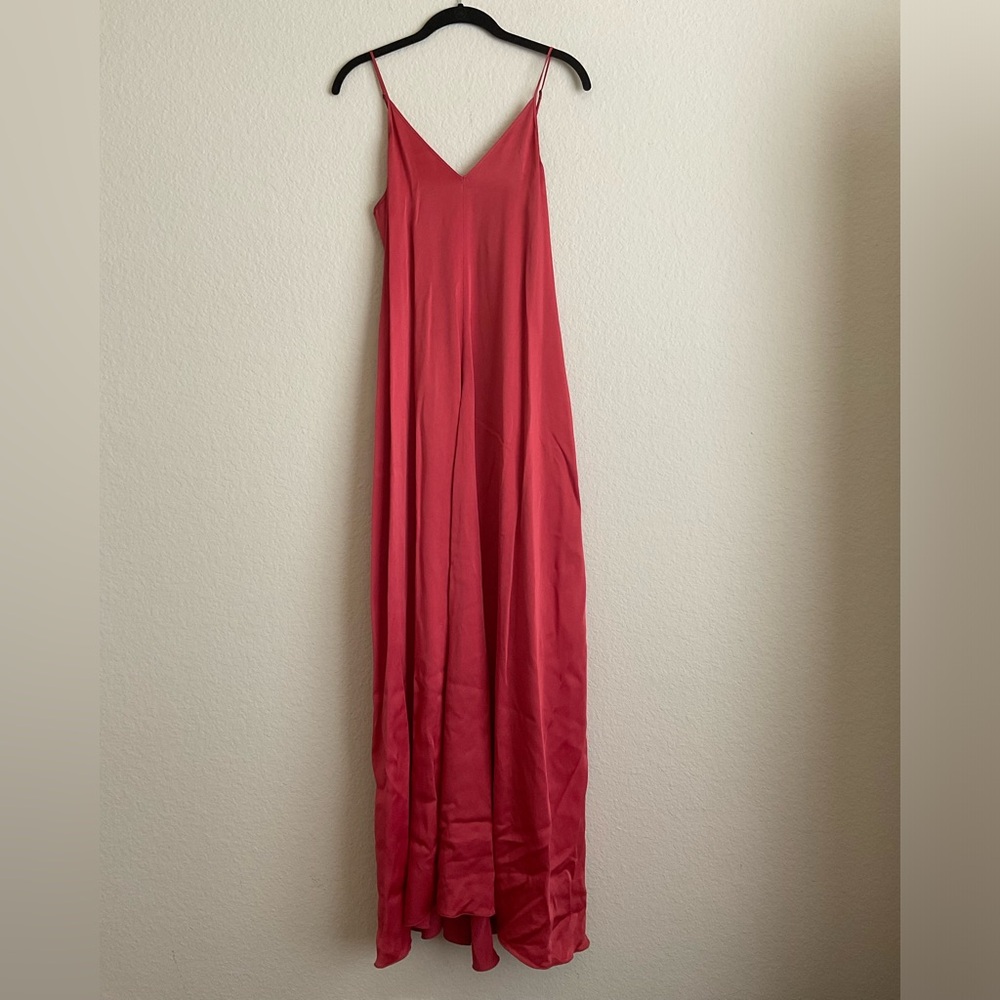 Neiman Marcus Coral Satin Maxi Dress